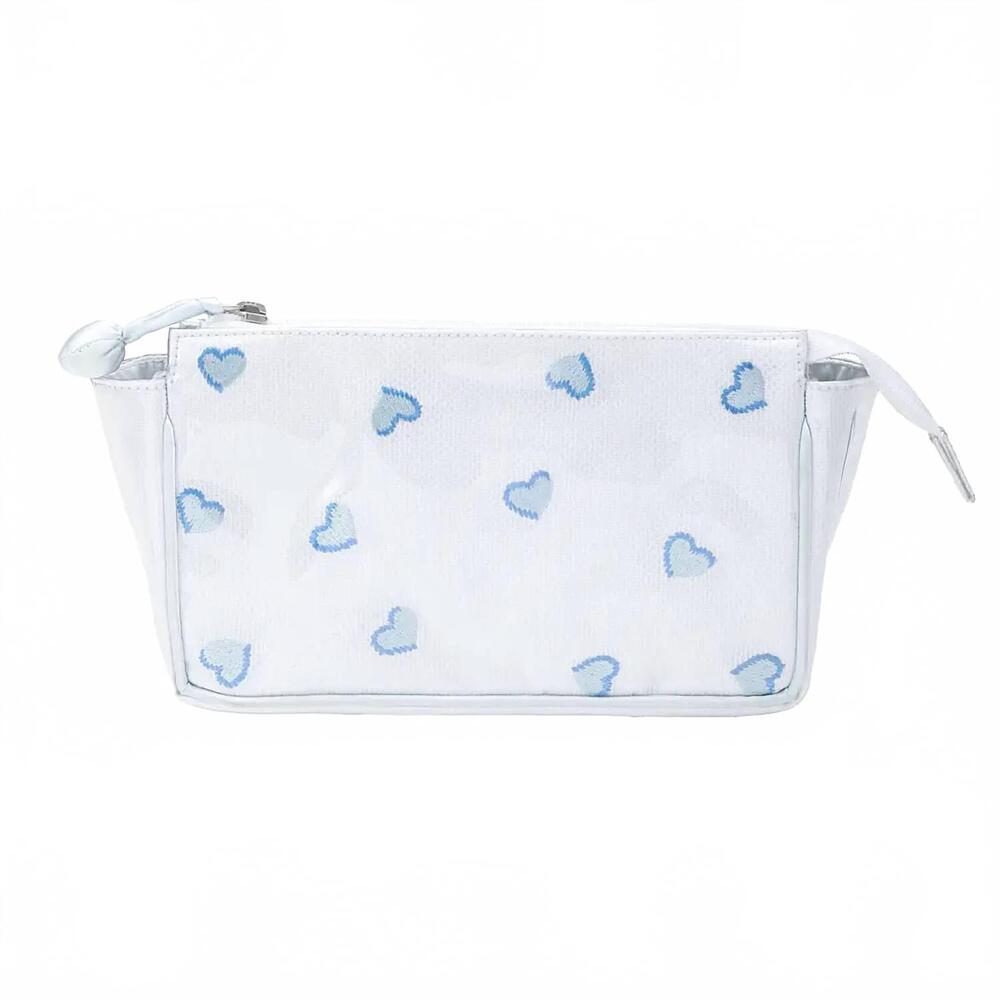 NEW LENORA women's small makeup case bag in white with blue hearts